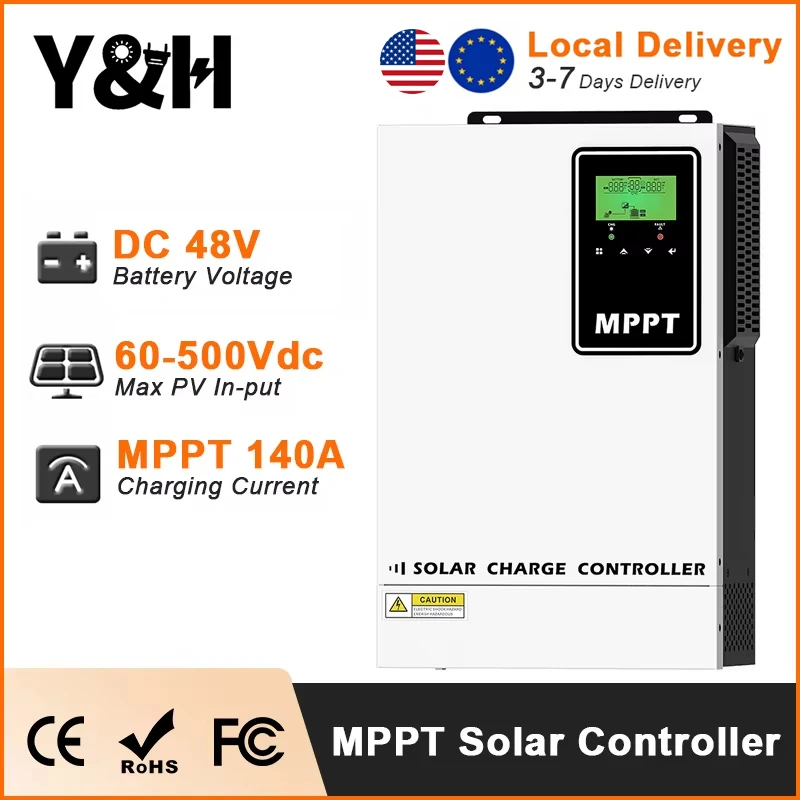 Y&H 140A MPPT Solar Charge Controller 48V Charge Regulator LCD Display for Lead-Acid and Lithium Battery Max Solar Panel 500V