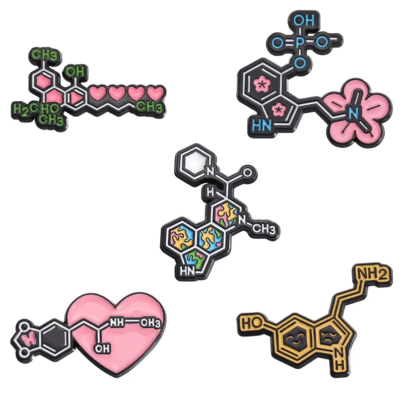 Biological Molecules Structure Brooch Chemical Element Enamel Pins Backpack Cartoon Lapel Badges Custom Student Jewelry Gift