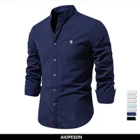 AIOPESON, nueva camisa Social de algodón de primavera para hombre, camisa de manga larga de alta calidad de Color sólido para hombre, camisas sociales informales con solapa para hombre