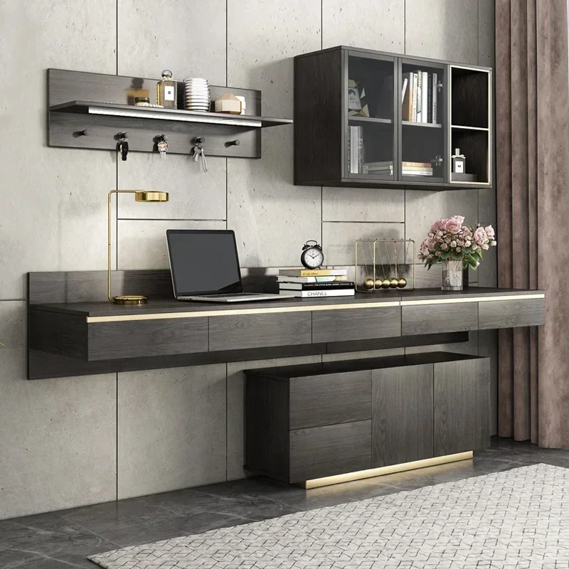 

#Modern Study Room Furniture Sets Luxury Black Wall Mounted Storage Writing Table Large Computer Desks