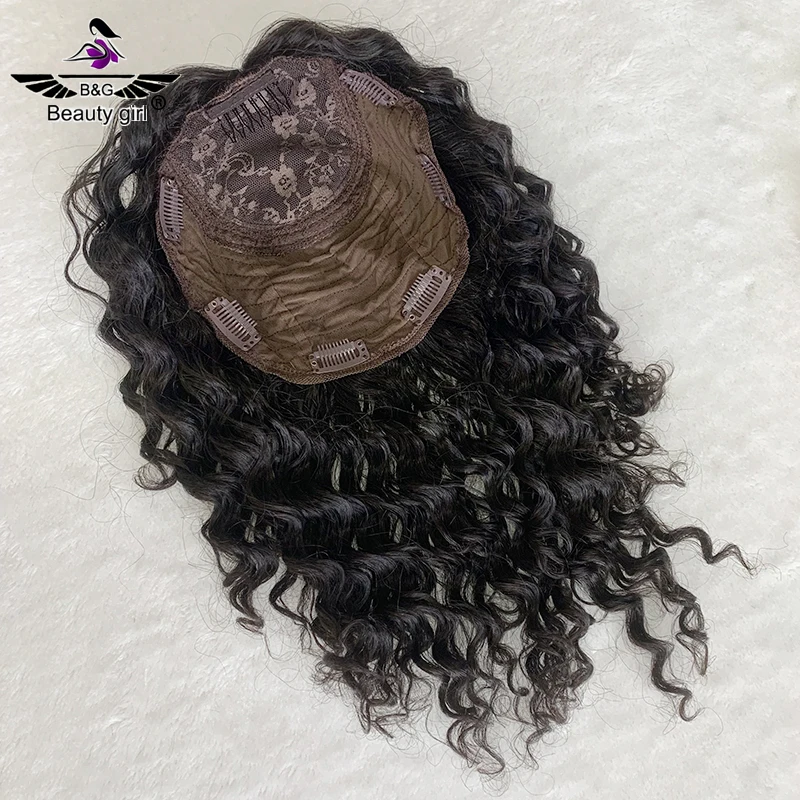 

Human Hair Topper Curly Toupee Wavy Clip In Hair Extensions Pieces Hair Replacement With Bangs For Women