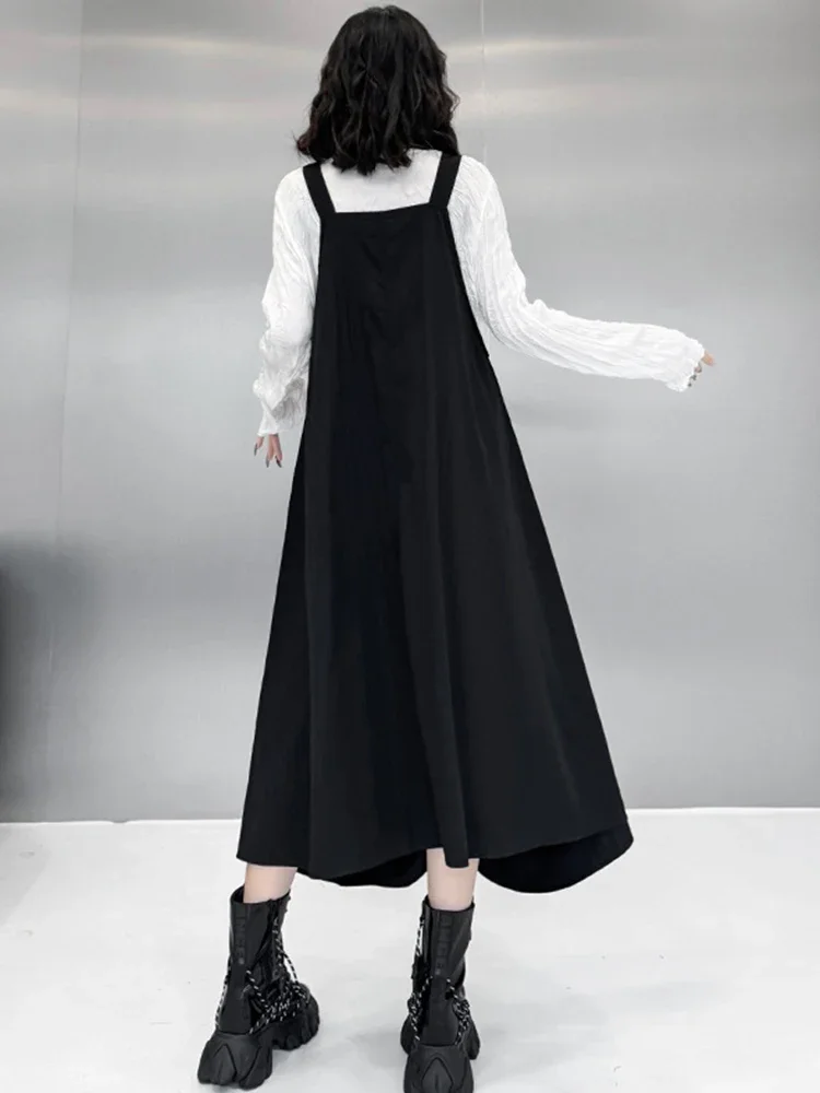 XITAO Straps Pleated Dress Personality Loose Casual Temperament Street Trendy All-match Fashion 2024 Autumn Women New ZY8900