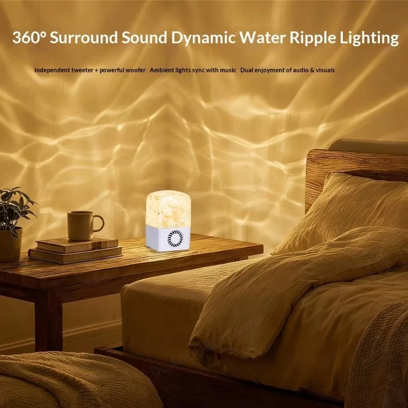 RGB Dynamic Water Wave Bedside Speaker, Plastic Subwoofer with Remote, for Bedroom Ambient Lighting & Leisure Music Play