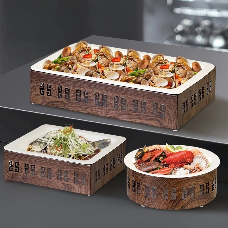 

LMM Guofeng Wood Grain Buffet Insulation Display Table Hotel Restaurant Heating Warm Food Stove Shelf
