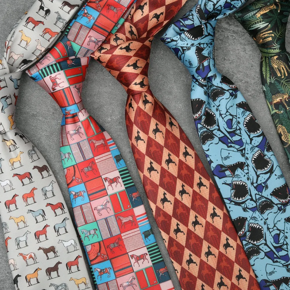 New Fashion Oil Painting Neck Ties For Men Horse Cat Retro Fun 8cm Neckties Shirt Accessories Daily Wear Wedding Party Gifts Tie