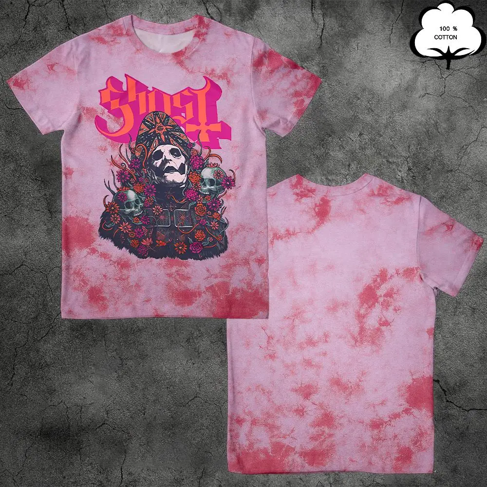 

Ghost Band Tie-Dye T-Shirt 100% Cotton Casual Short Sleeve Men's And Women's Street Fashion Retro Skull Graphic Print Top