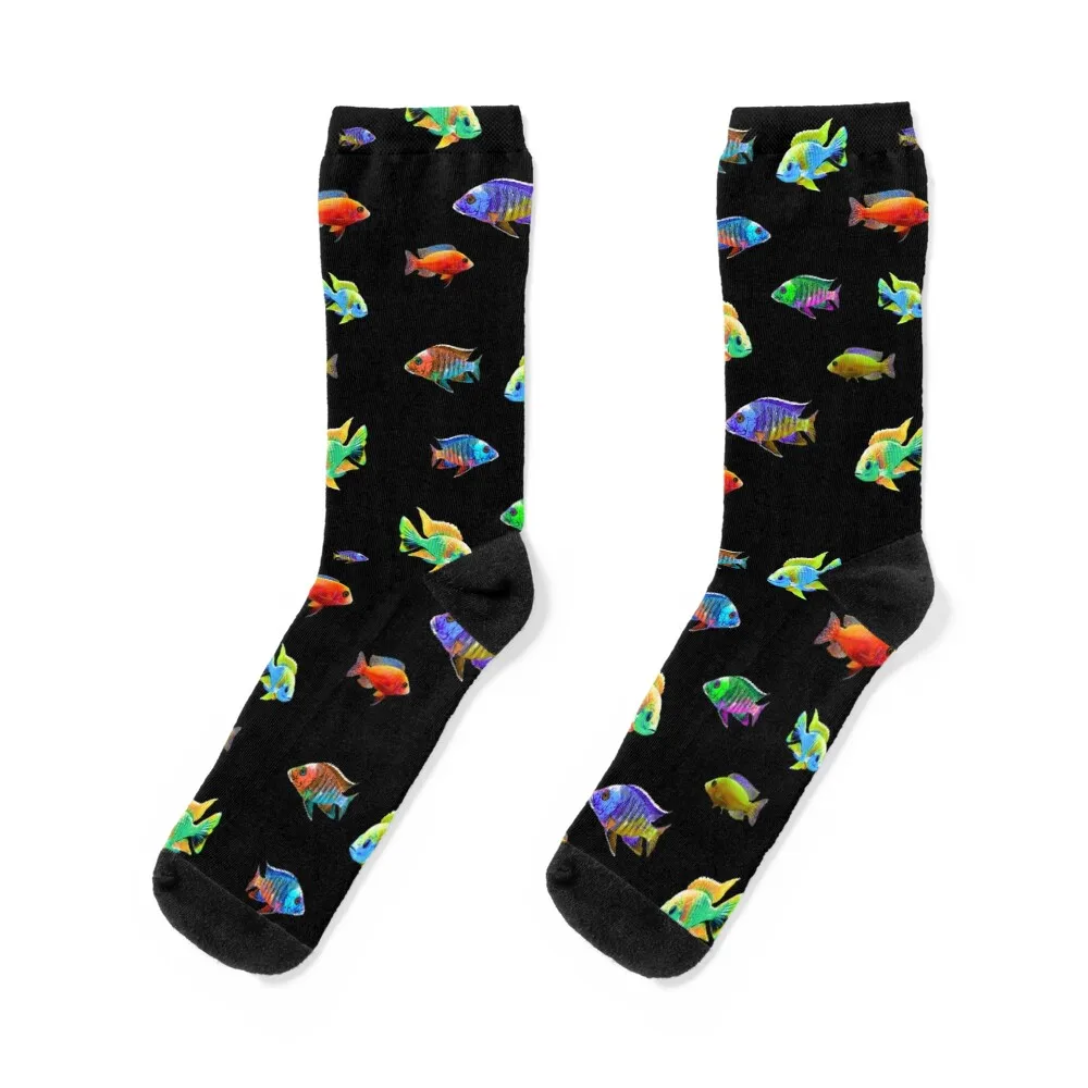 Cichlid Fish School African Cichlids Aquarium Keepers Breeders Gift Socks Non-slip designer brand floor Socks Women Men's