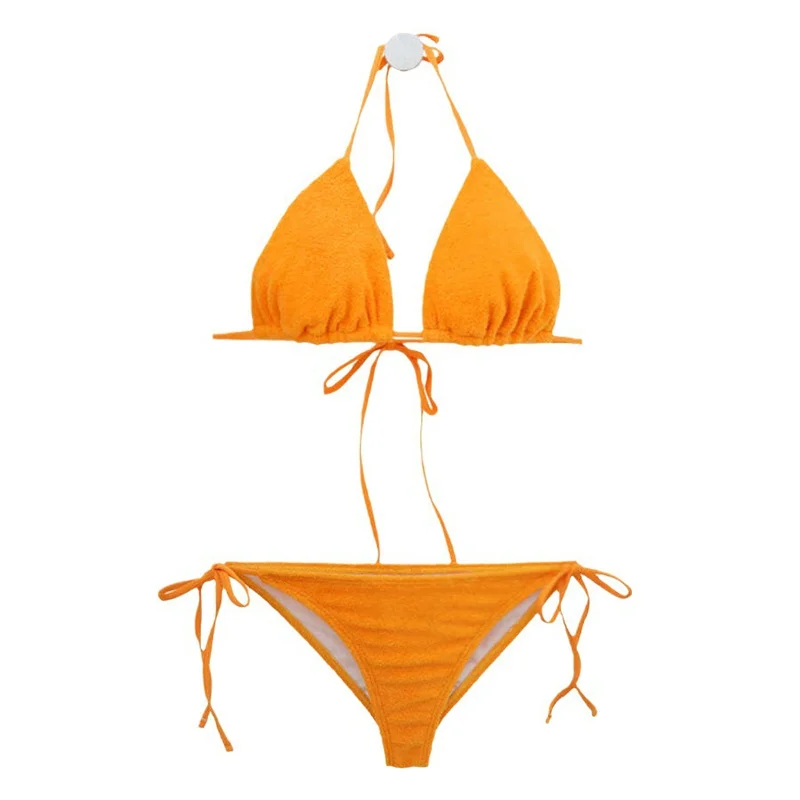 Mulher roupa de banho tanga conjunto biquíni cor sólida sexy fatos de banho biquinis triângulo bandagem férias praia beachwear