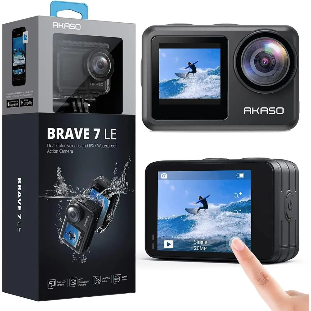 4K30FPS 20MP Action Camera with Touch Screen, EIS 2.0, 2X Zoom, Remote Control, Underwater Capabilities, 2X 1350mAh Batteries, M