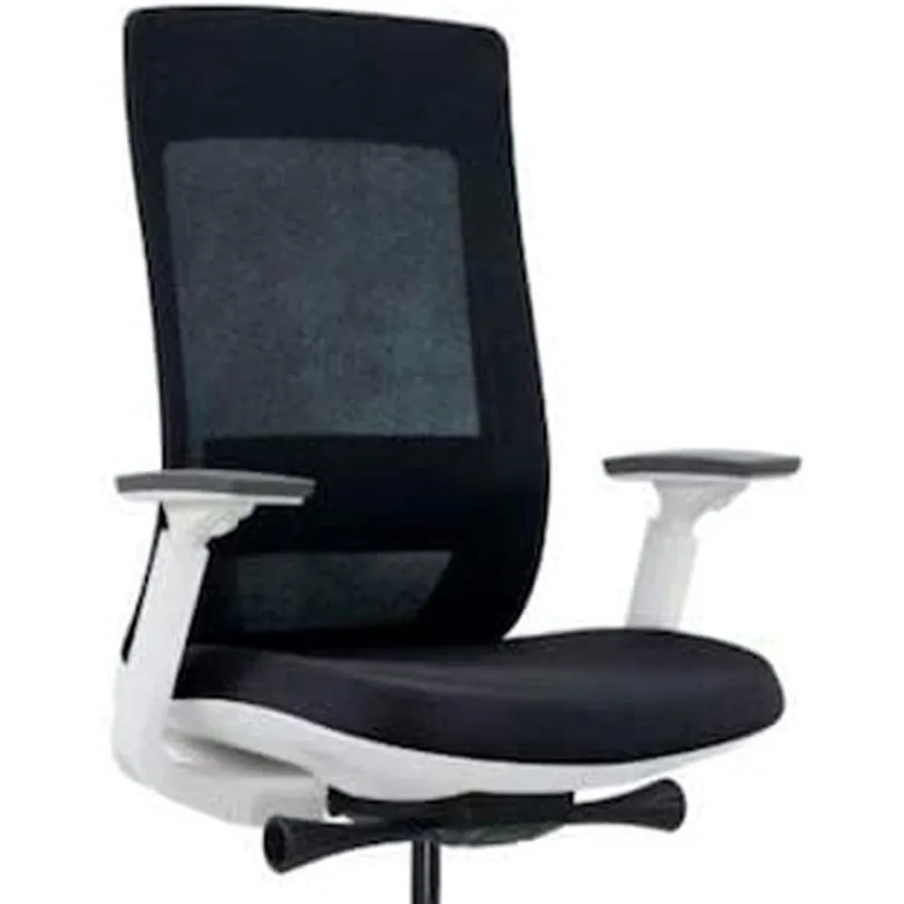 Weight Balance Ergonomic Chair Office Desk Chair (White Frame) Black Mesh Back With Black Fabric Seat Tilt and Height Adjustment