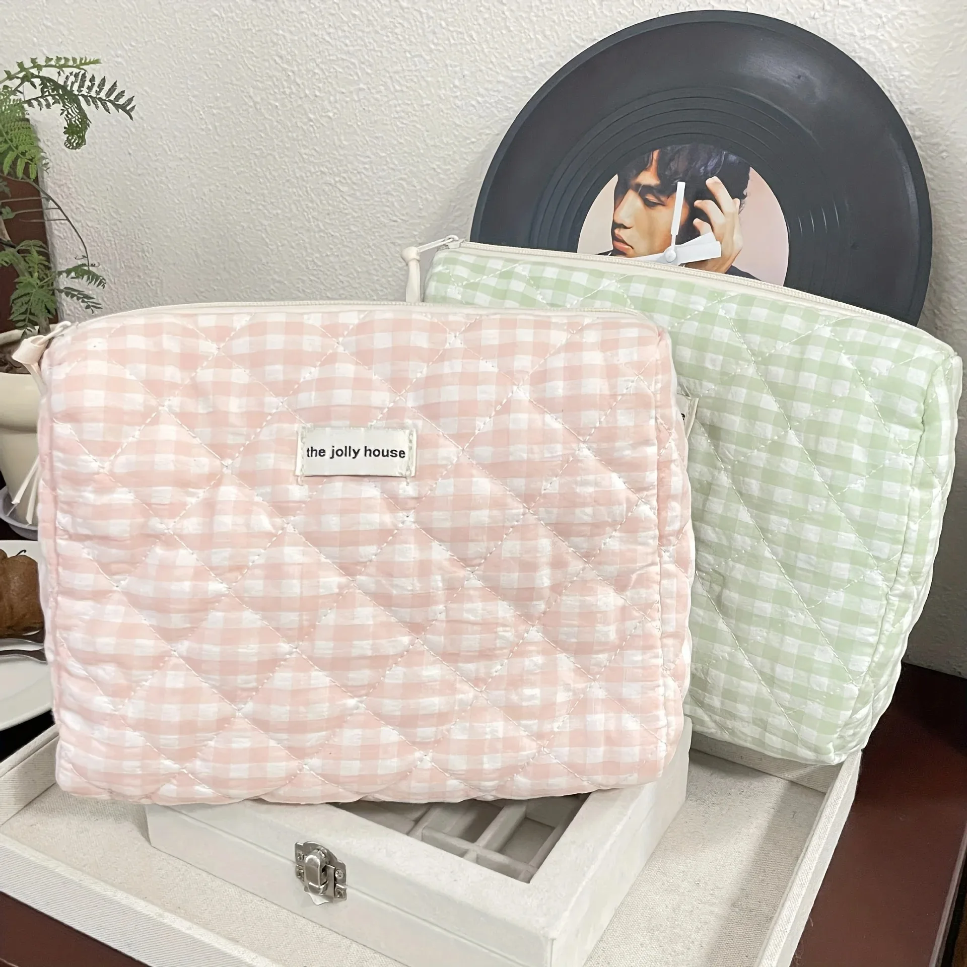 

Checkered Makeup Bag Multifunctional Travel Makeup Bag Storage Bag Student Portable Large Capacity Soft Cute Handbag Toilet Bag