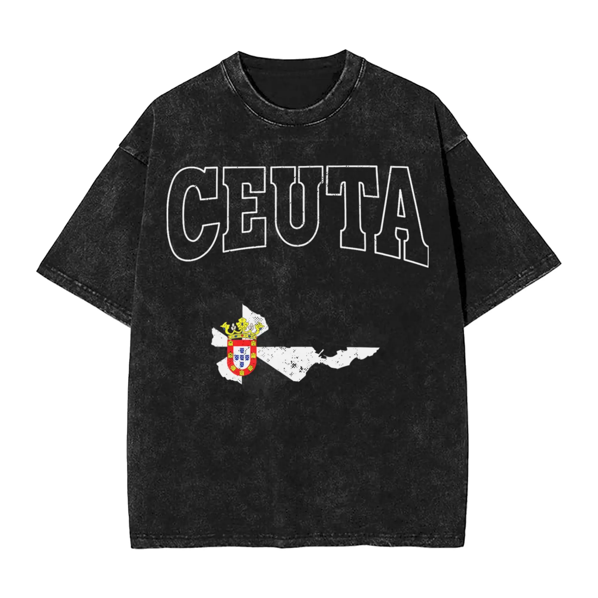 Vintage Ceuta Throwback Athletic Flag  Washed T Shirt Streetwear Hip Hop Vintage T-Shirts  Tee Shirt Men Women Short Sleeve