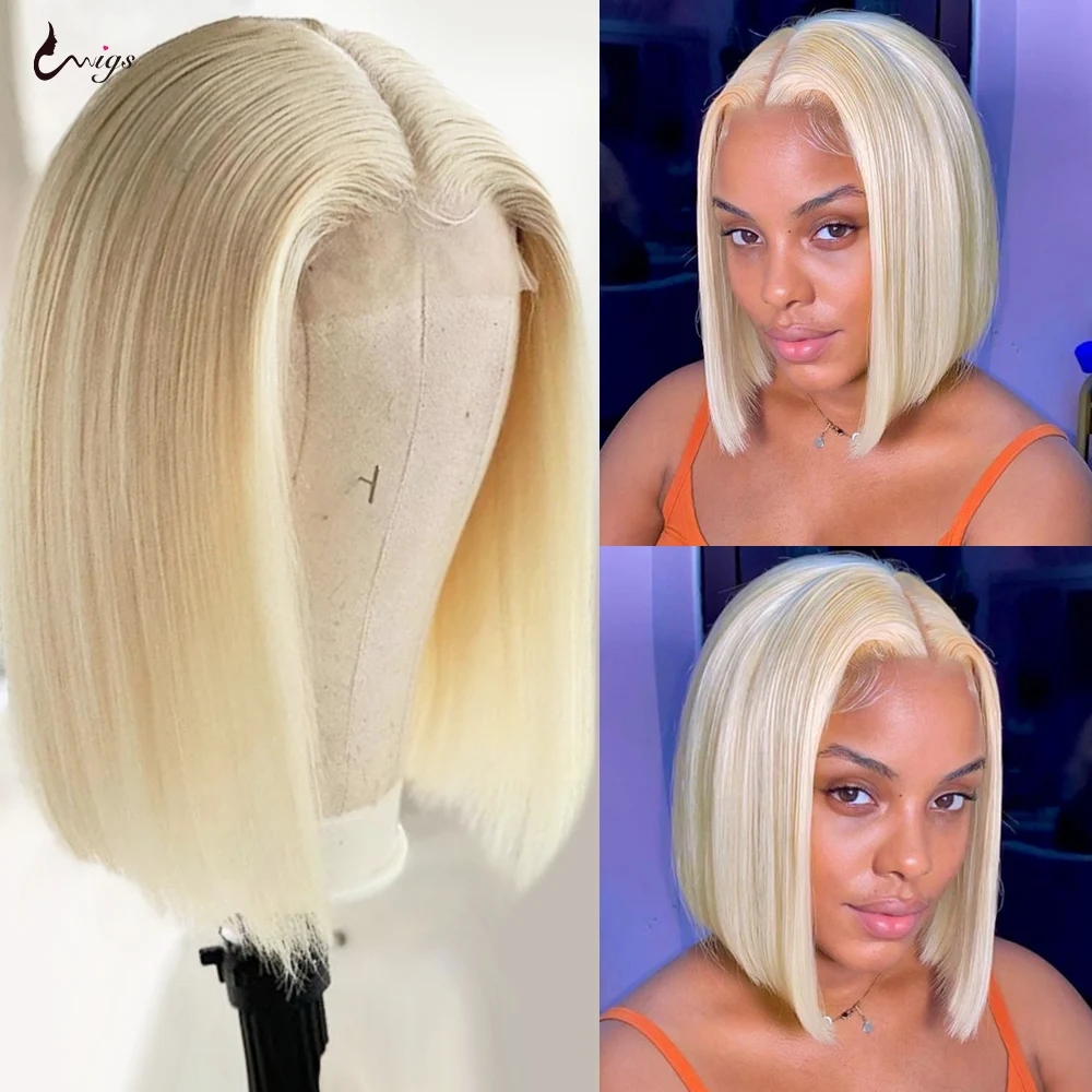 

Cheap Blonde Short Bob Human Hair Wigs Middle Part Lace Wigs 613 Short Bob Wig Colored Straight Human Hair Wigs for Women