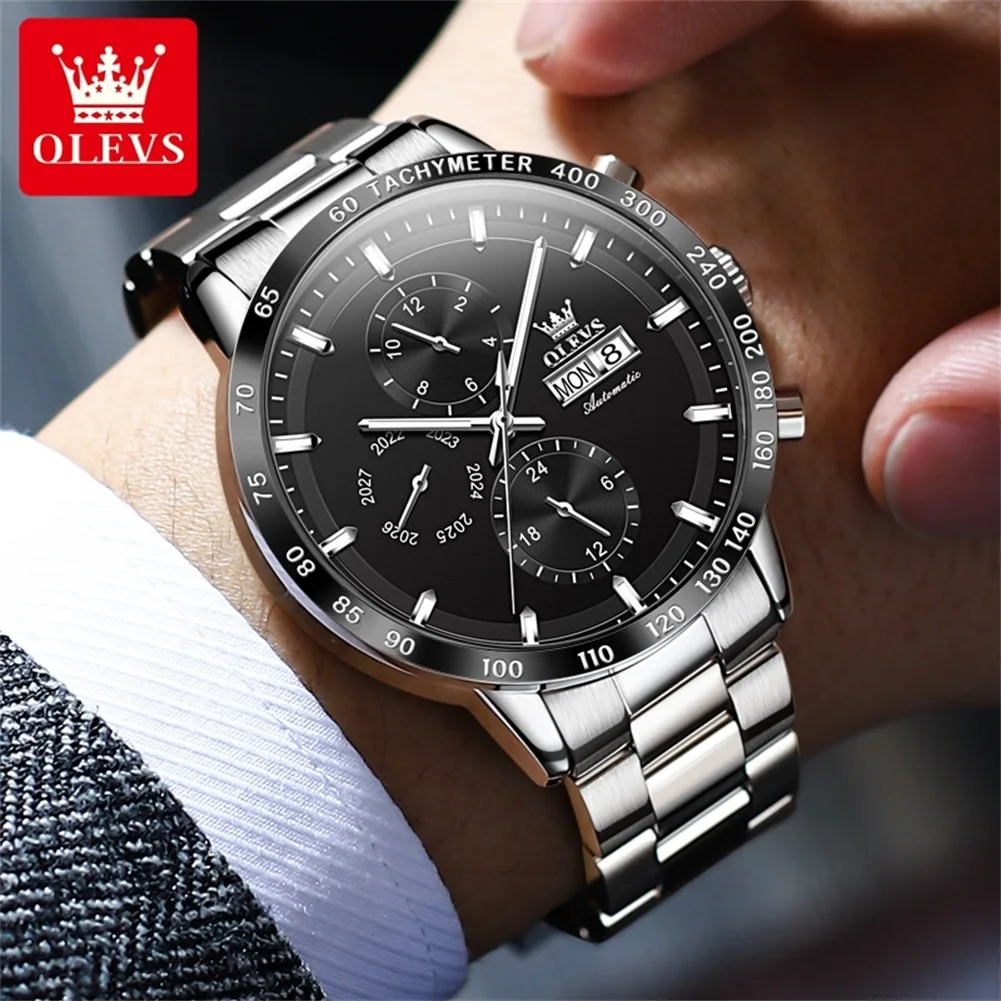 OLEVS TOP Brand Men\'s Watches Multifunctional Dual Calendar High Quality Waterproof Automatic Mechanical Wristwatch for Man NEW