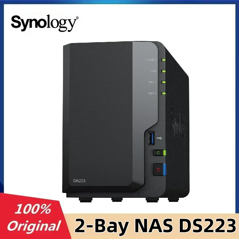 حاوية ذاكرة Synology DS223 2-Bay NAS Diskstation 2GB DDR4 رباعية النواة CPU 2GB (بدون أقراص)