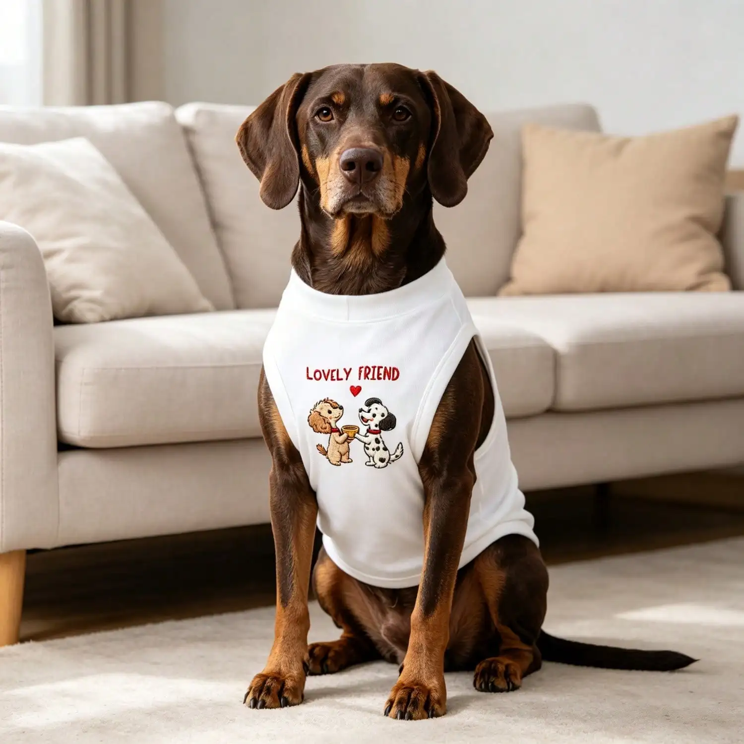 1 Stück Cartoon-Welpen-Freund-Print Ärmelloses Hundeweste Weiches Baumwoll-Haustier-Outfit für mittelgroße und große Hunde