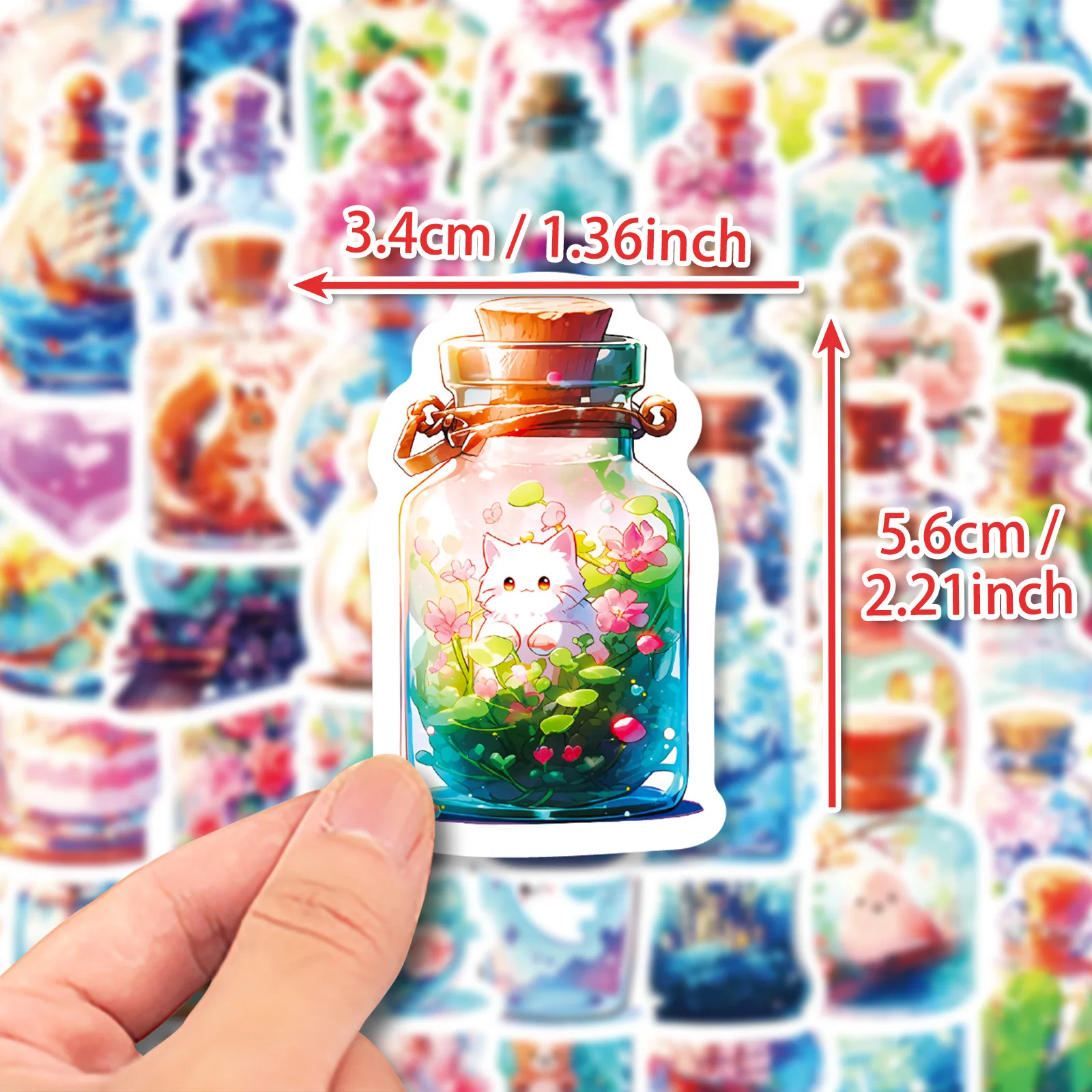 50PCS Cute Crystal Vase Cartoon Graffiti Stickers DIY Phone Guitar Laptop Notebook Suitcase Cup Waterproof Sticker Kids Toy