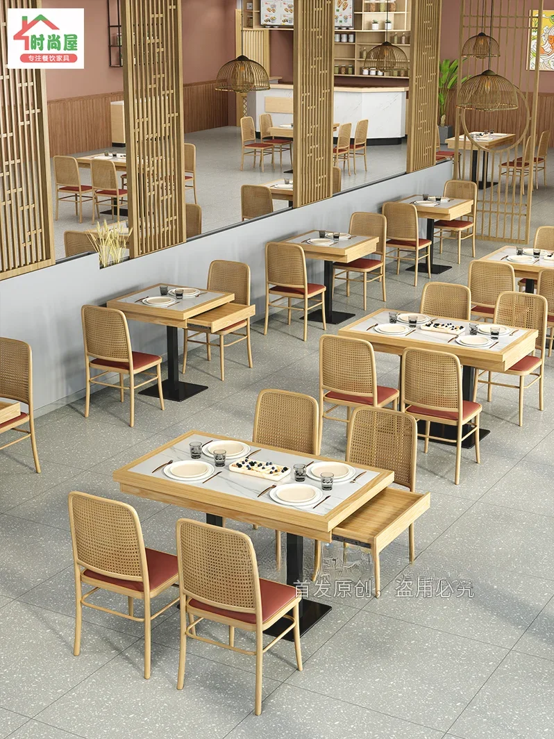 Dining Table Commercial Milk Tea Restaurant Table and Chair Combination Western Restaurant Table Rectangular with Drawer