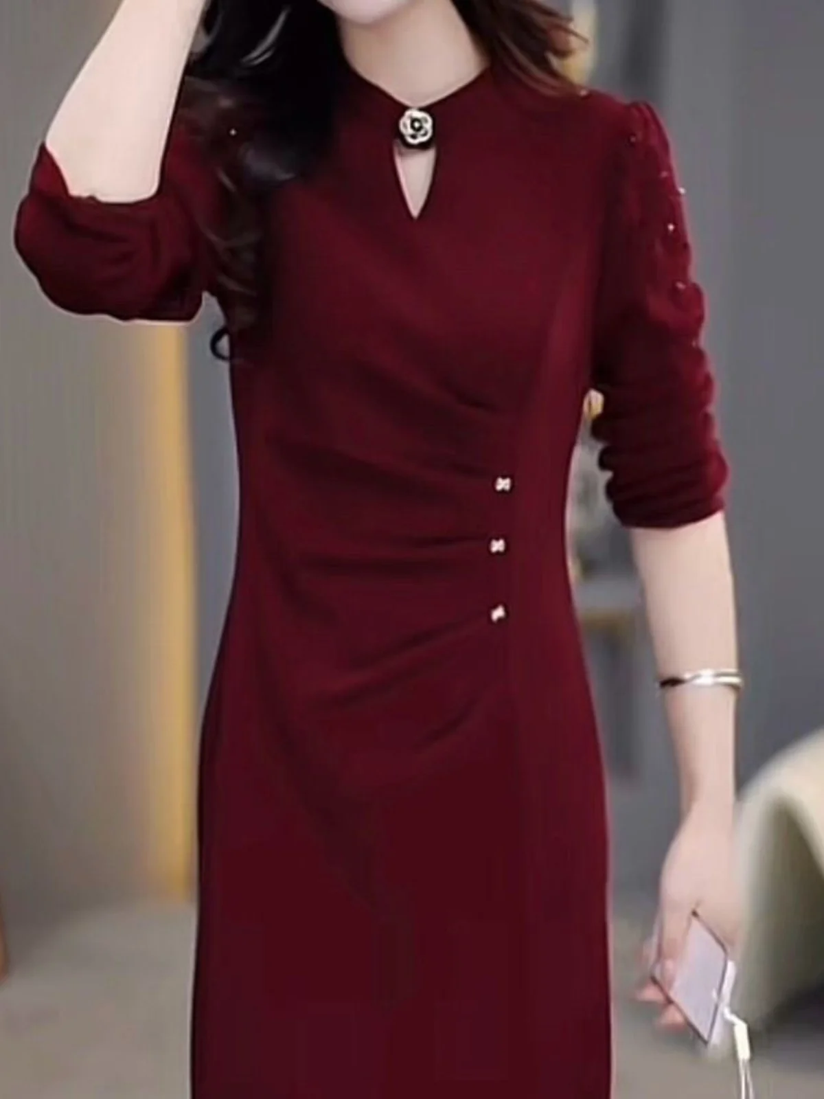 

Elegant Mid-Length Dress Slimming Waist Design Fashionable Cover-Up Autumn Winter New Arrival for Young Women 25-35 Years Old