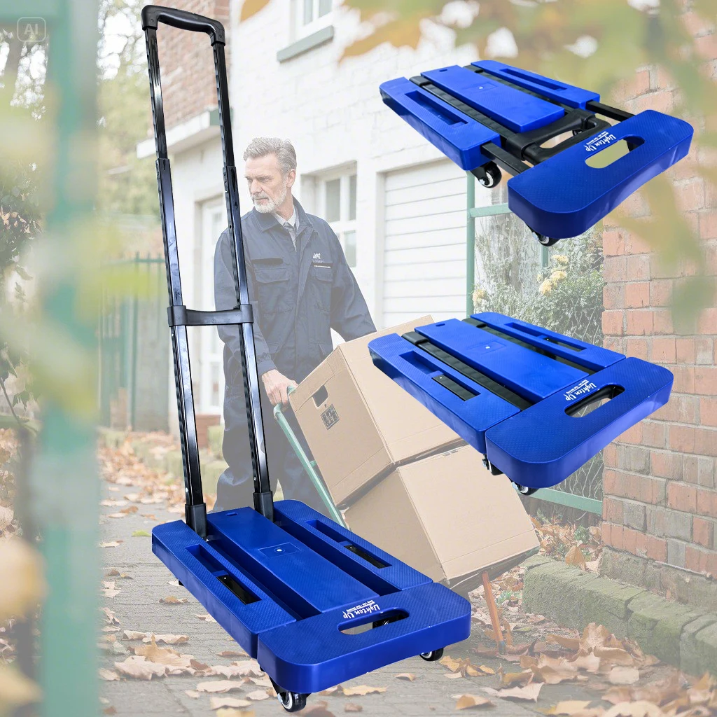 Heavy Duty Folding Hand Truck Portable Collapsible Flat Cart with Silent Wheels Telescopic Handle for Shopping
