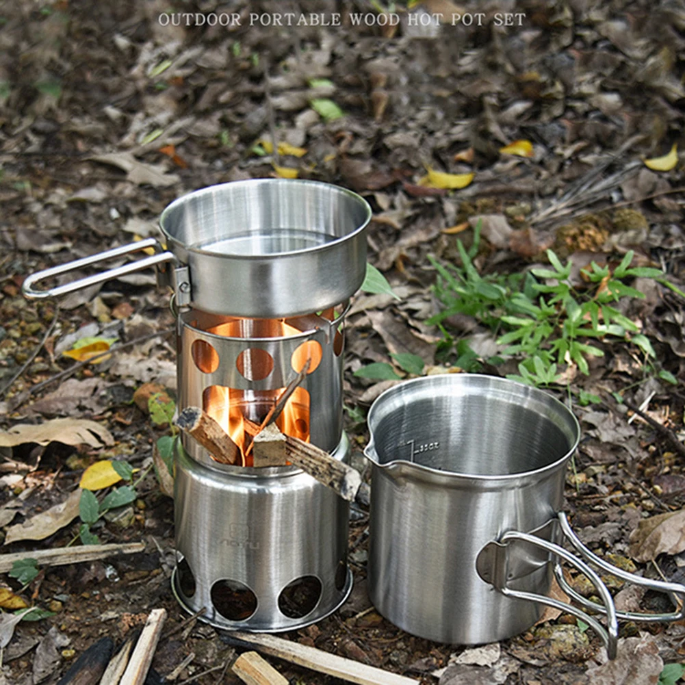 

Campfire Cooking Equipment Portable Stove Outdoor Cooking Equipment Stainless Steel Cooking Set Integrated Measuring Scale