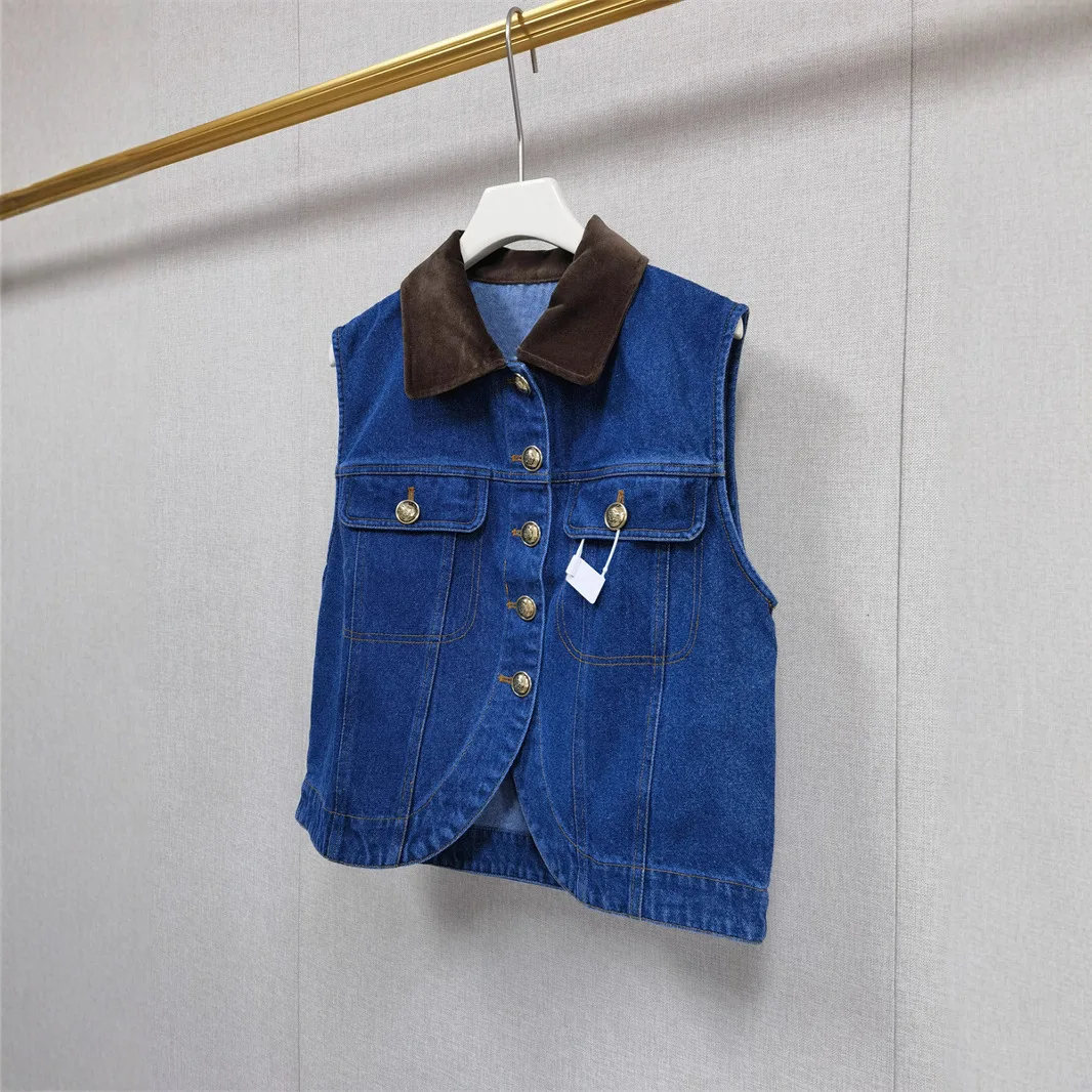 سترة جينز بدون أكمام بياقة دائرية وألوان متباينة فرنسية لخريف 2025 - خزانة ملابس متعددة الاستخدامات أساسية #2