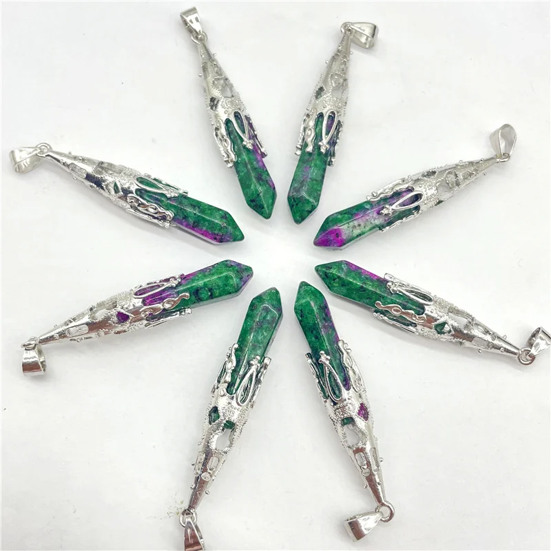 Natural Gem Stone Quartz Crystal Tiger Eye Turquoise Hexagon Pendulum Pendant For DIY Jewelry Making Necklace Accessories 1Pcs