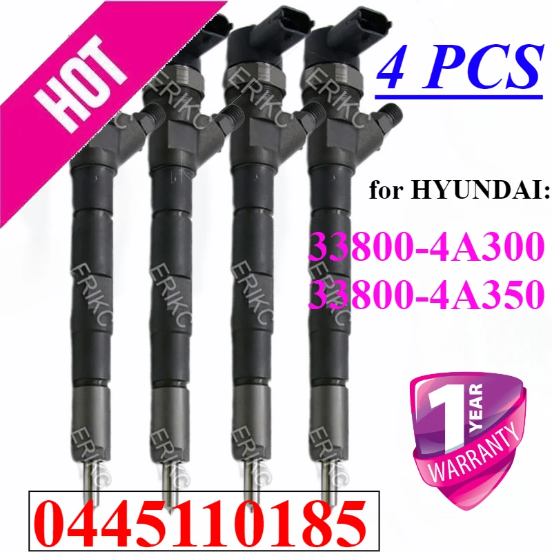 4PC 0445110185 Common Rail Injector 0 445 110 185 High Pressure Fuel Injection Nozzle for HYUNDAI 338004A300 338004A350