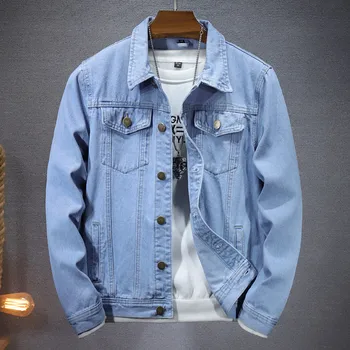 Summer New Men Pure Colour Denim Jacket Single-breasted Lapel Daily Casual Coats 4