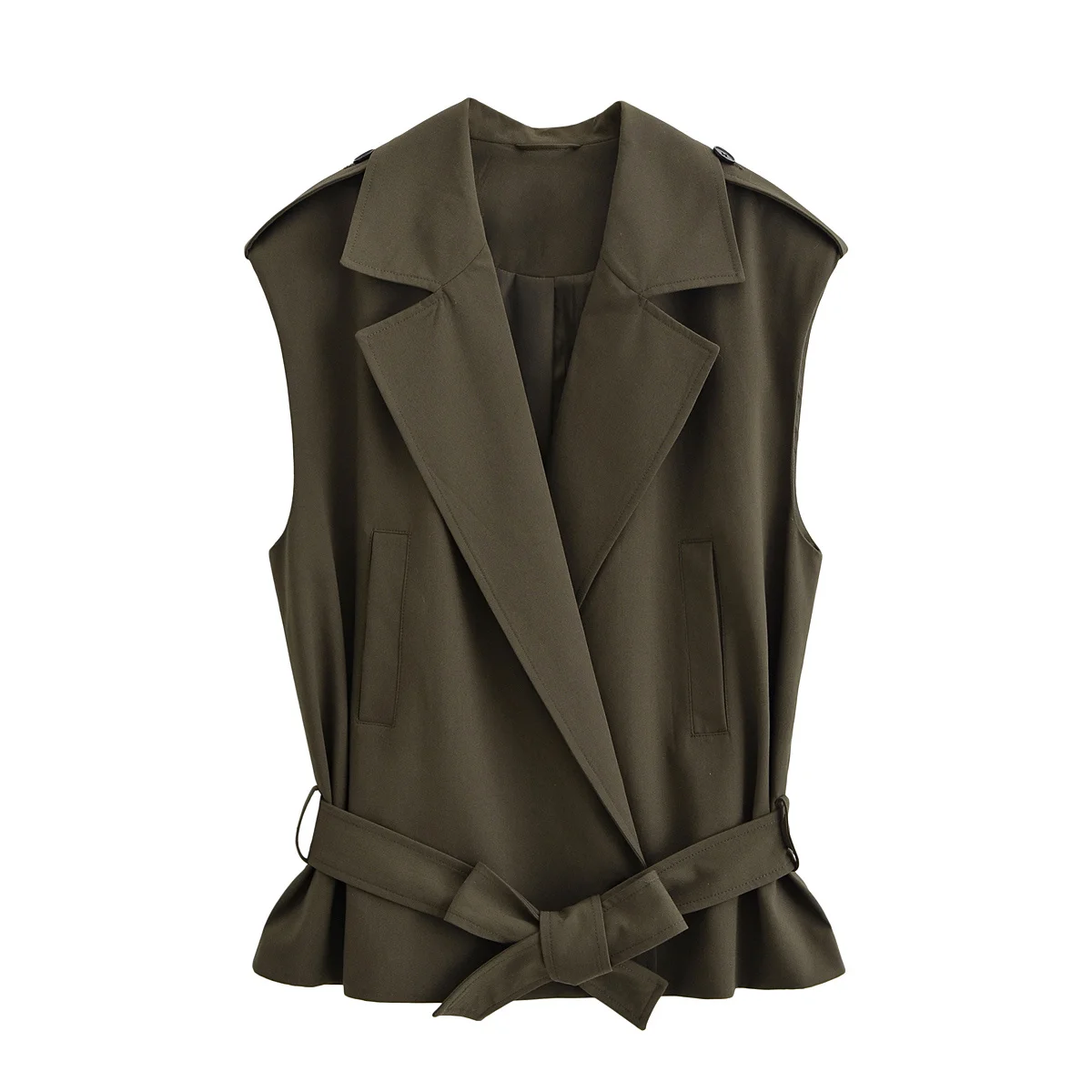 سترة نسائية JNLEAOG أنيقة للخريف جديدة بحزام وياقة مصممة للتنقل من ألياف البوليستر بطول منتظم