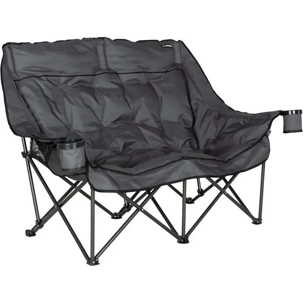 

LipBig Bear k Grey Heated olding Camping Loveseat with Power Banks, our Heat Zones, 600-lb. Weight acity, 600D Polyester abric,