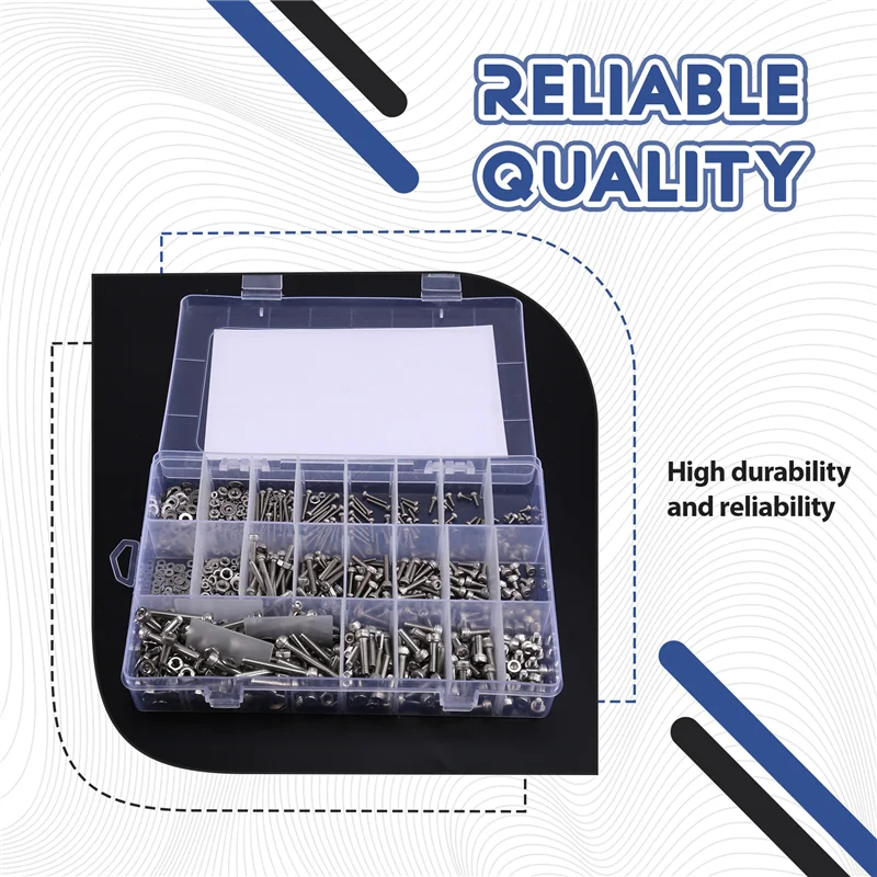 

AB41-M2 M3 1080Pcs Stainless Steel 304 Hex Socket Head Screws, Bolts, Nuts, And Washers Assortment Set