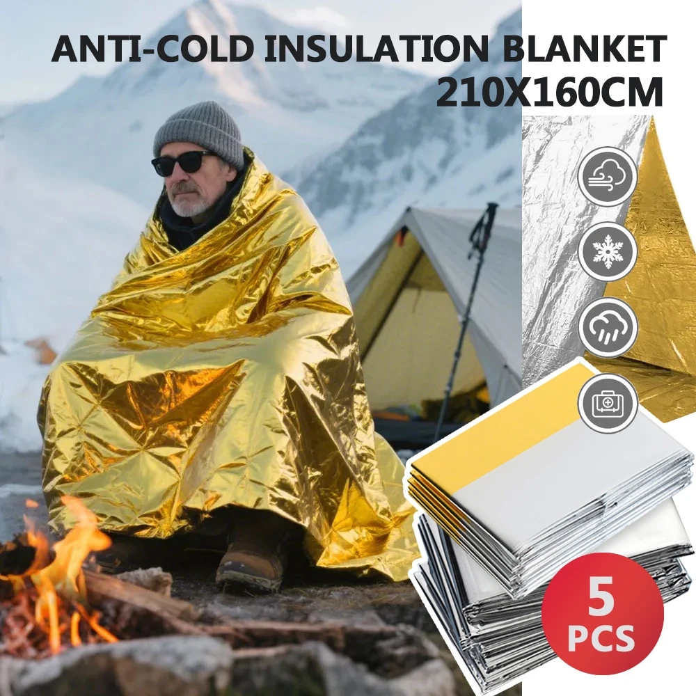 5 Pack 160X210CM Winter Emergency Thermal Blanket Outdoor Survival Warm Foil Sheet for Fishing Camping Tent Shelter Plant Greenh