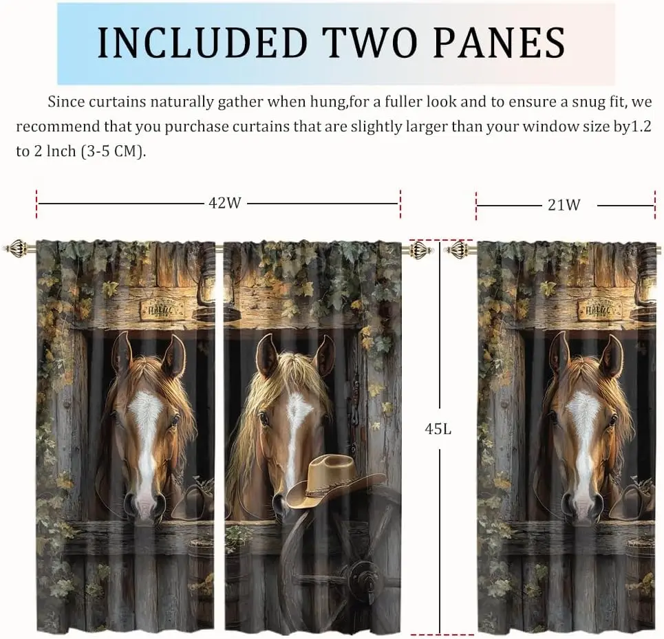 Rustic Western Horse Curtain Polyester Drapes Old West Cowboy Barn Style Window Treatment Saloon Decor Home Accent
