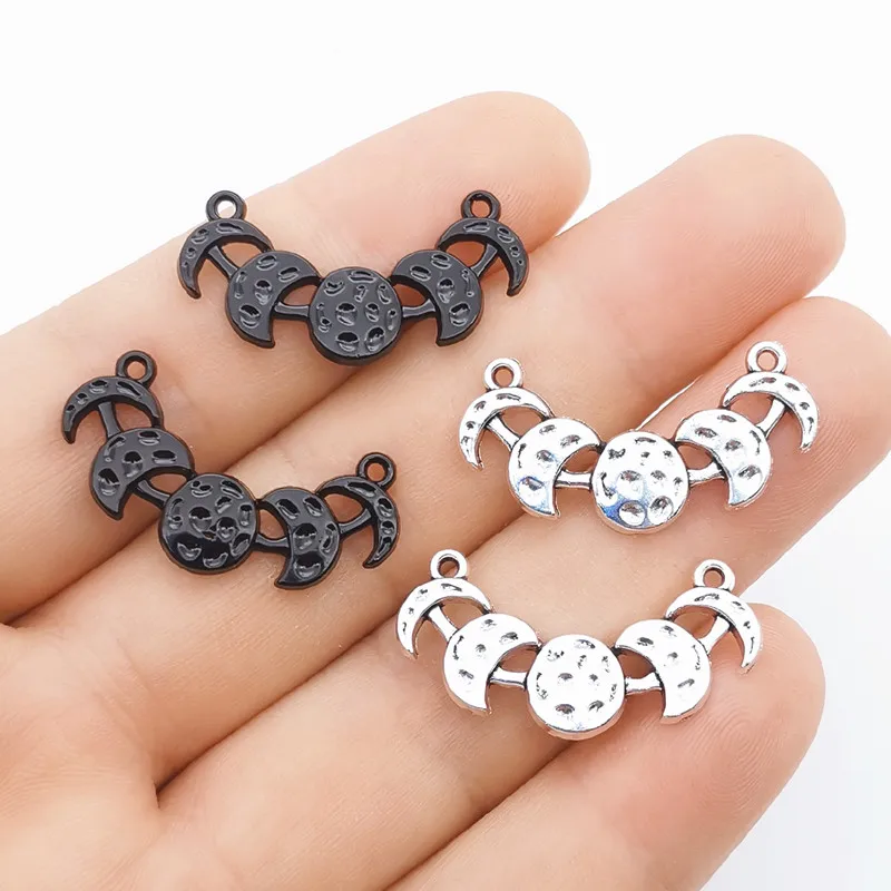 12pcs 31*16mm Vintage Moon Phases Connector Charms Triple Moon Goddess Pendants DIY Handmade Ornaments Accessories