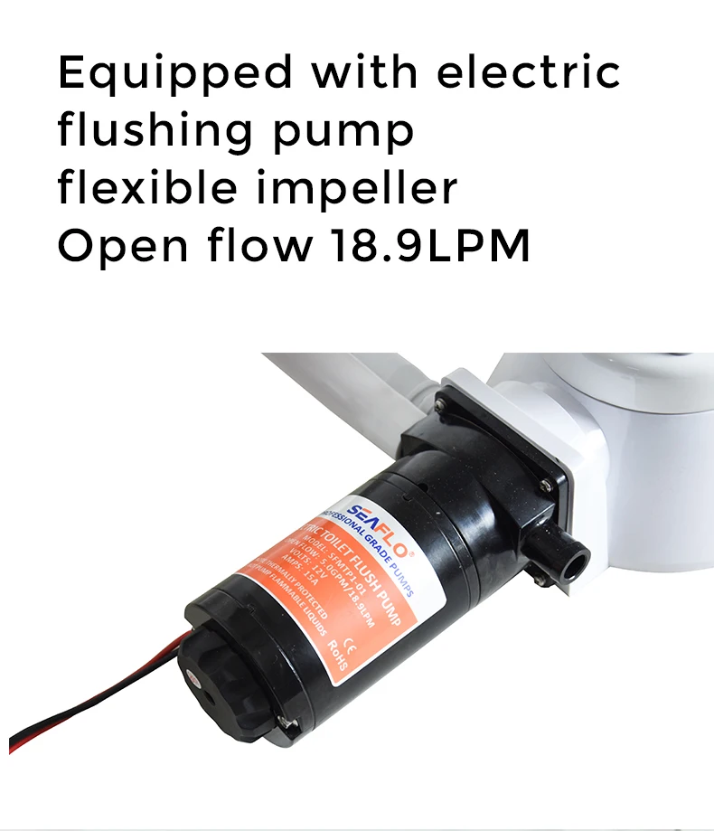 12V Horizontal Toilet Mashing Sewage Flushing Pump Equipped with Electric Flushing Pump Flexible Impeller Open Flow 18.9LPM