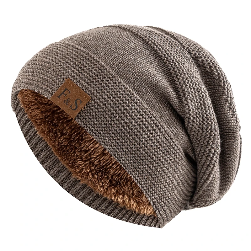 Novo unisex slouchy chapéus de inverno adicionar forro de pele masculino e feminino gorro quente casual etiqueta decoração inverno chapéus de malha