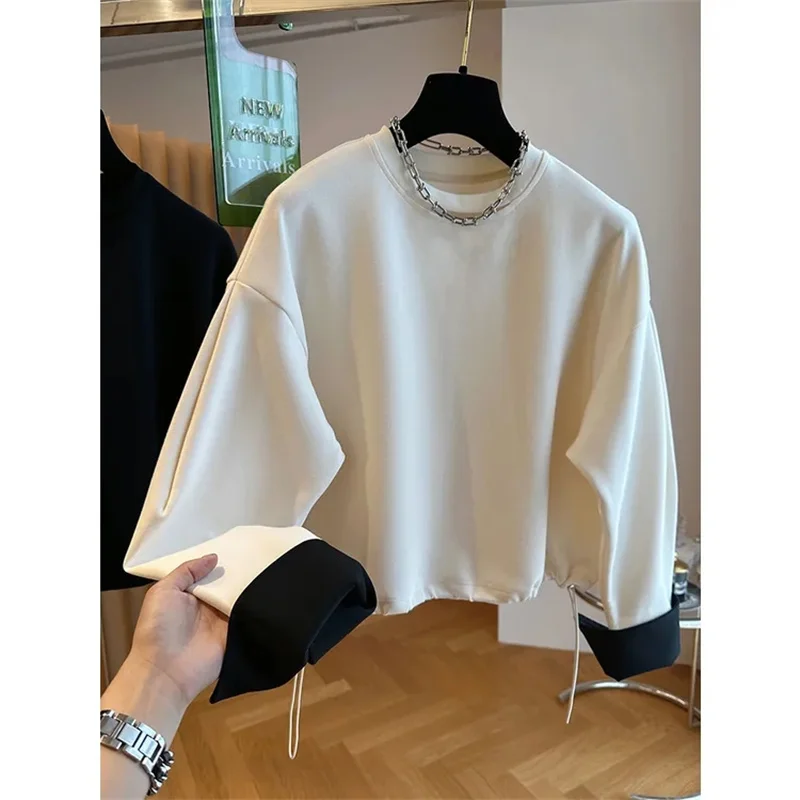 2024 ThinT-Shirt Sprig Autumn Loose Casual Shirt Raglan Sleeve Splice Short Sweatershirt Women\'s Pullover Top Patchwork Shirt