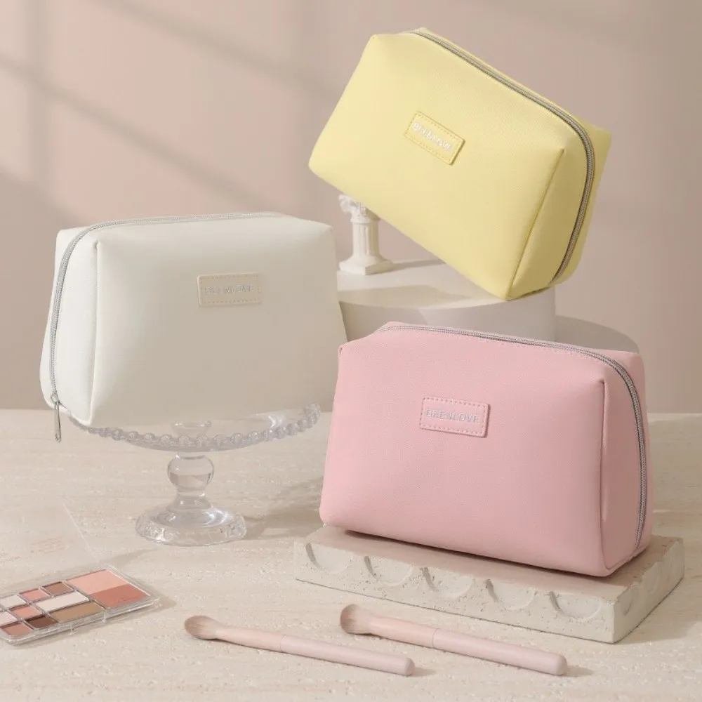 Fashion Solid Color Makeup Bag Lightweight Large Capacity Cosmetic Pouch Travel Toiletry Handbag for Women