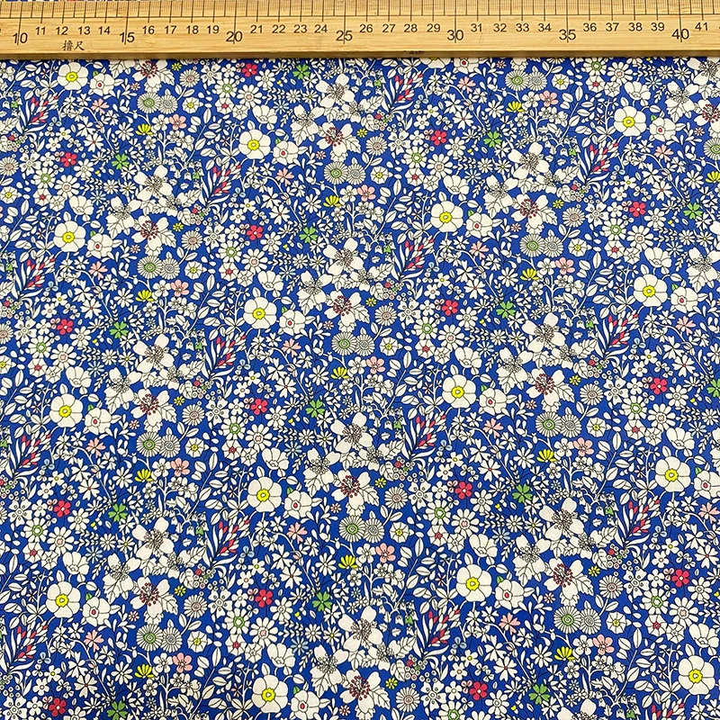 1M/2M/3M/4M/5M Quick Shipping Blue Flower Junes Meadow Soft Combed Cotton 80S 100% Cotton Poplin Printed Fabric for Clothing