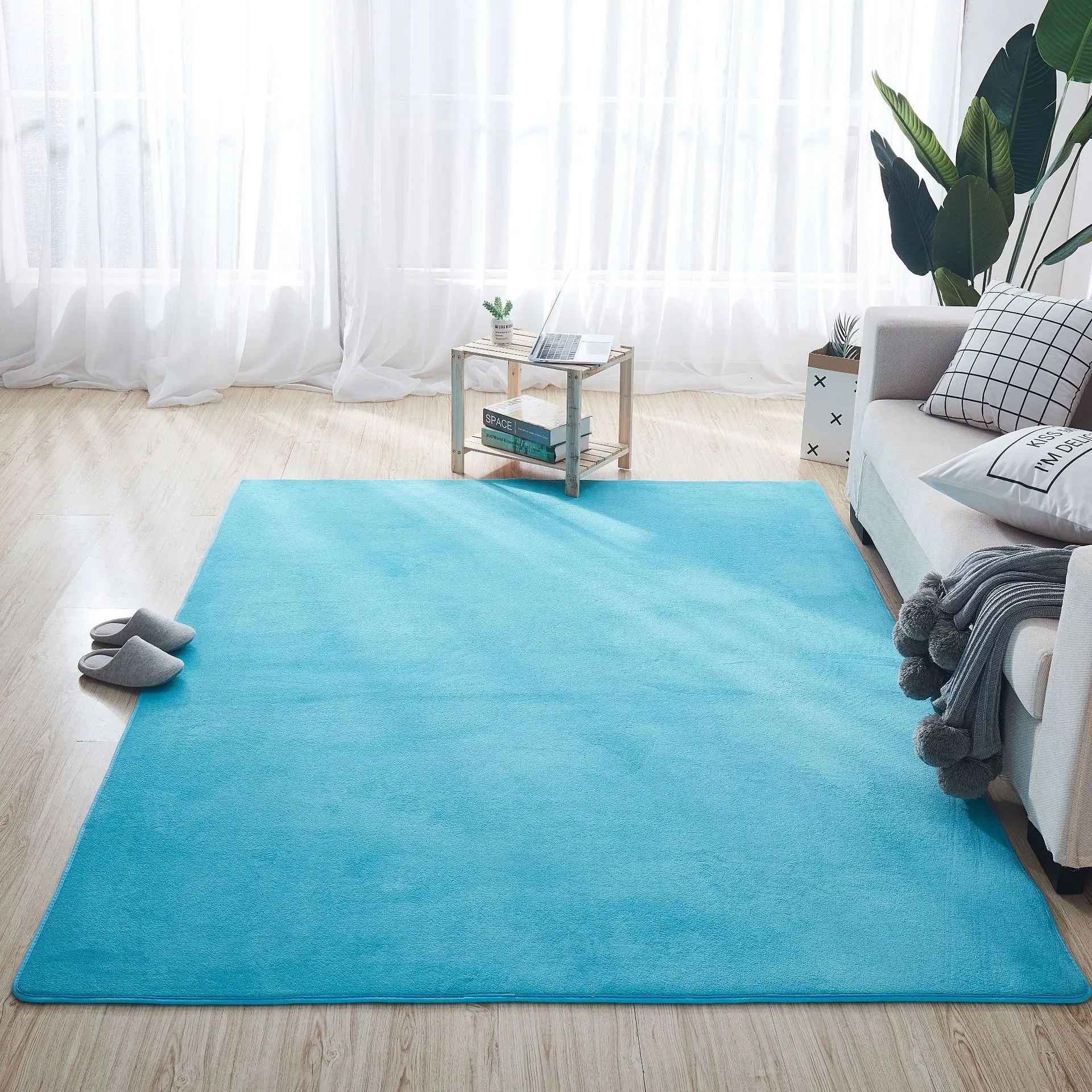 Solid Color Coral Velvet Carpet Modern Living Room Area Rugs Bedroom Bedside Rug Living Room Tatami Crawling Mat Home Decoration