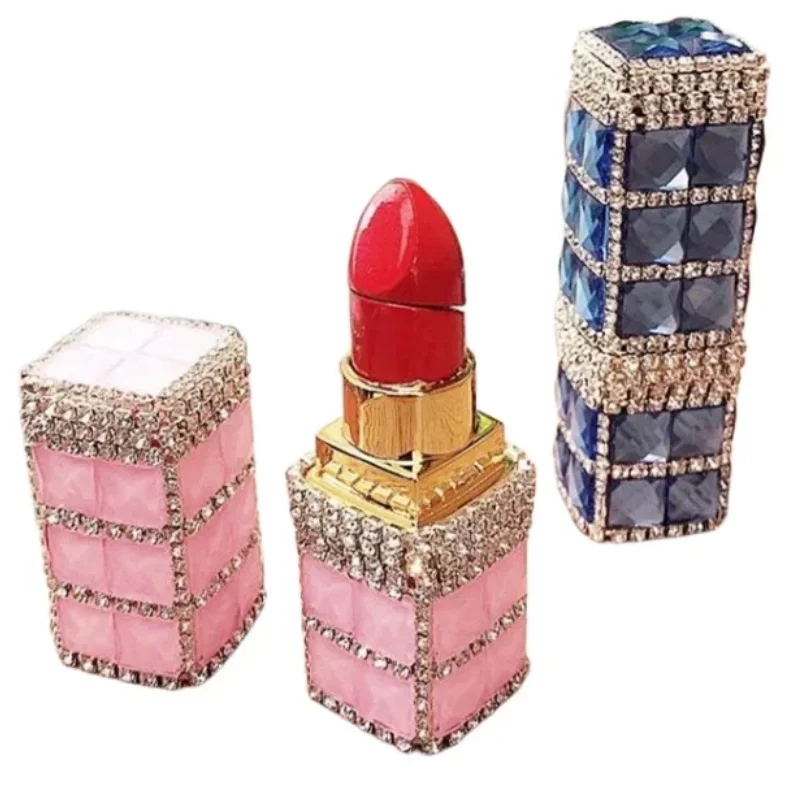 Fashion Lipstick Rhinestone Lighter Classic Open Flame Butane Inflatable Lighter Smoking Gadgets Beautiful Ladies Lighter Gifts