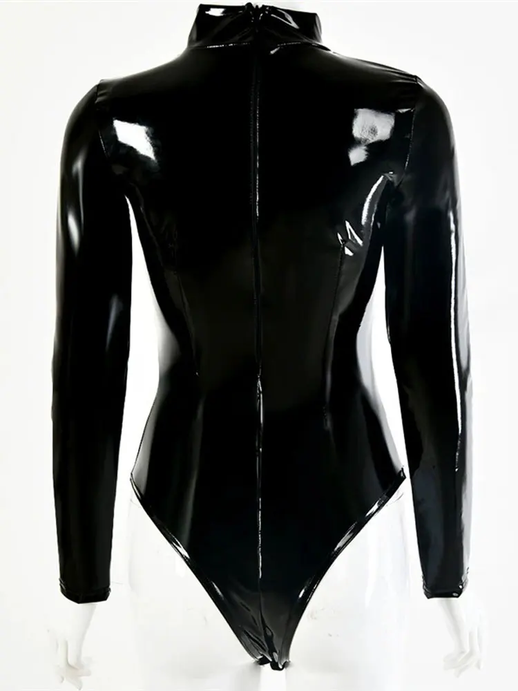 Body Sexy en PVC brillant pour femmes, collants de Performance sur scène, justaucorps en Faux Latex, manches longues, vêtements façonnants, Catsuit
