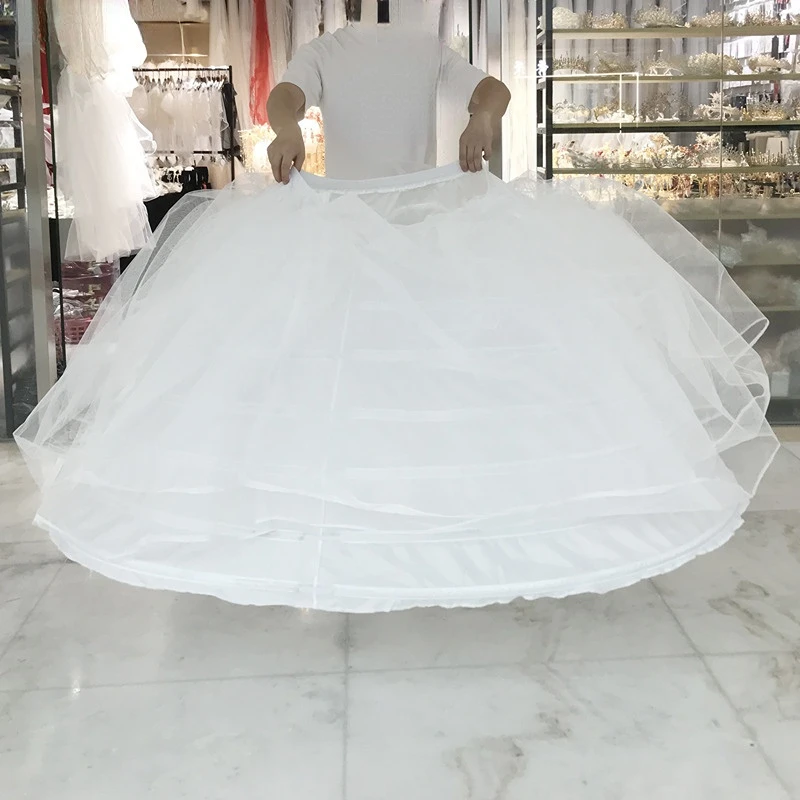 Tulle Putih 7 Lingkaran 3 Lapisan Rok untuk Gaun Pengantin Ukuran Plus Bola Berbulu Gaun Bawah Rok Crinoline Pettycoat Hoop