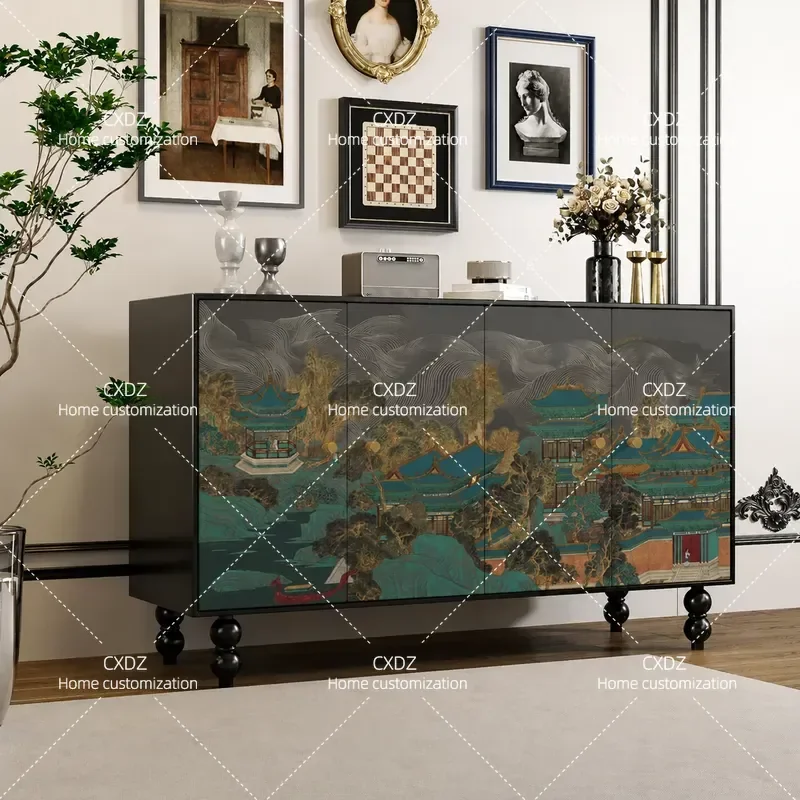 French Medieval Style Multi Functional Storage Shoe Cabinet Solid Wood Sideboard for Living Room Dining Room Hotel Restaurant