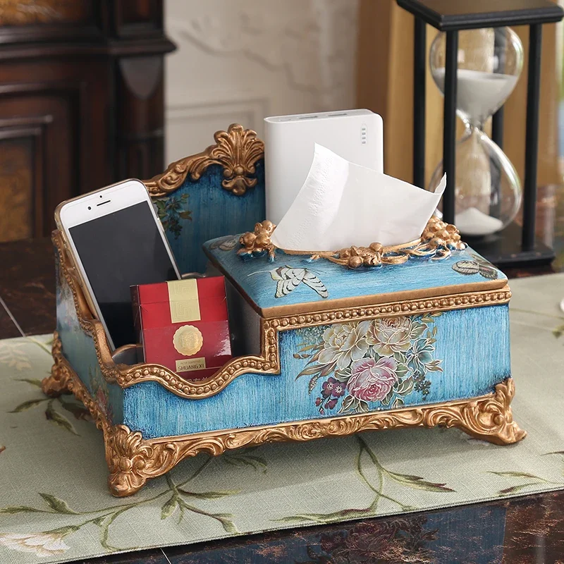 European Multifunctional Tissue Box Household Retro Luxury Ornaments Living Room Storage Box Napkin Box Paper Drawer