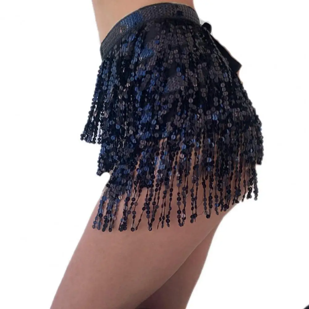 Яркая цветная юбка на шнуровке с блестками и кисточками, юбка для танца живота с запахом для рейв-фестивального наряда, клубная одежда для вечеринок для женщин