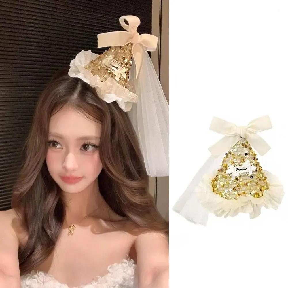 

Cute Sequin Birthday Hat Hairpin Velvet Mesh Birthday Crown Korean Hair Accessories Lace Birthday Cap Children's