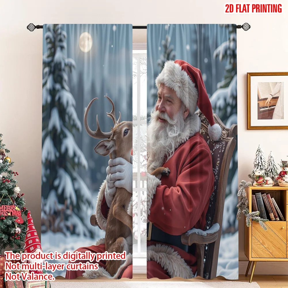 

2pcs 2D flat printing Merry Christmas Popular Window Curtains Santa Deer Christmas Cozy Fabric Without Electricity Party