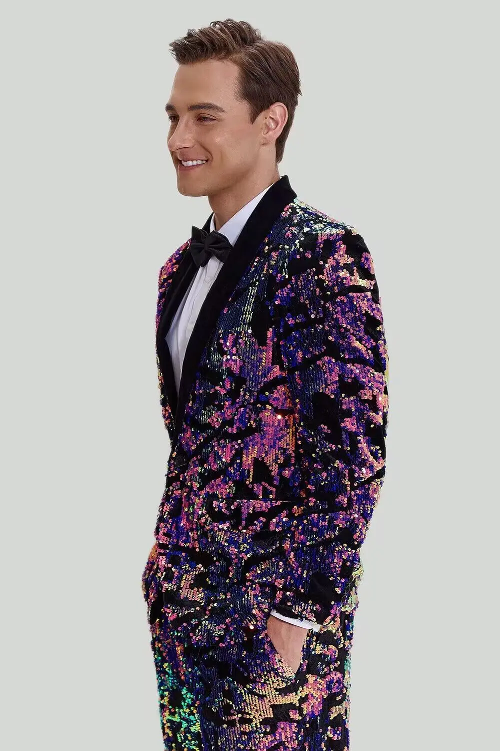 Colorful Purple Velvet Sequin Suit For Groom Wedding Banquet Host Suit Male Singer Prom Concert Stage Performance Blazer Pants